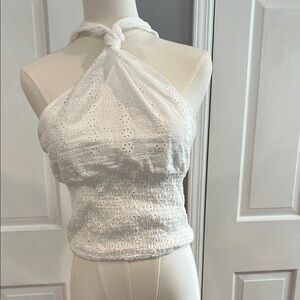 Peppermayo Silver Smocked Tie Front Tank Top